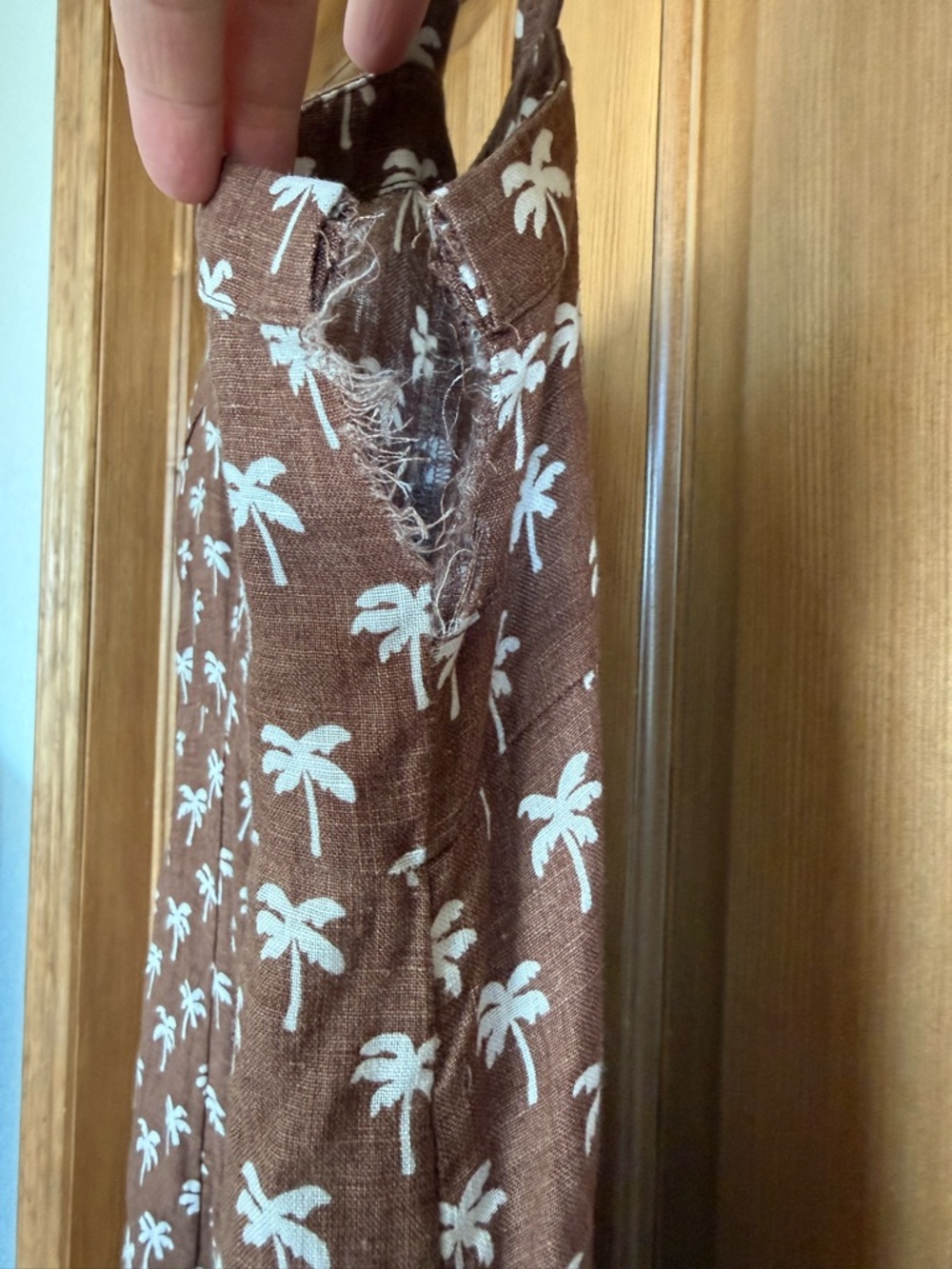Faherty Linen Brown Maxi Dress with White Palm Print - Picture 4 of 5